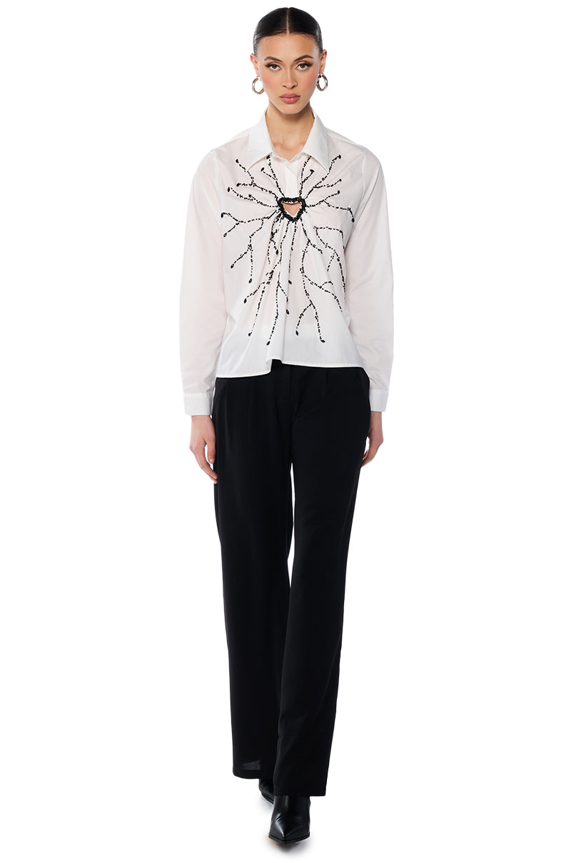Side View Broken Hearted Long Sleeve Poplin Shirt