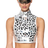 Front View Broken Mirrors Mock Neck Crop Top