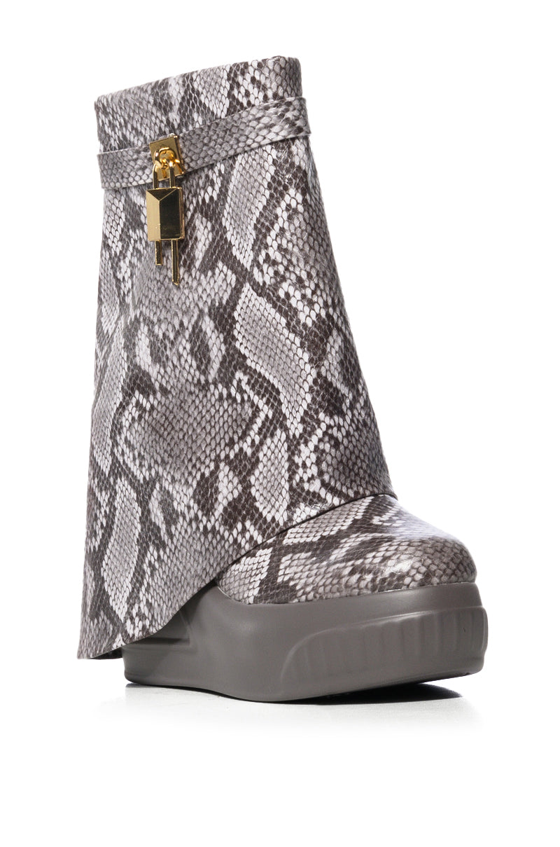 Back View Brook Pu Foldover Bootie In Python Print