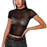 Front View Brooklyn Embellished Mesh Crop T Shirt