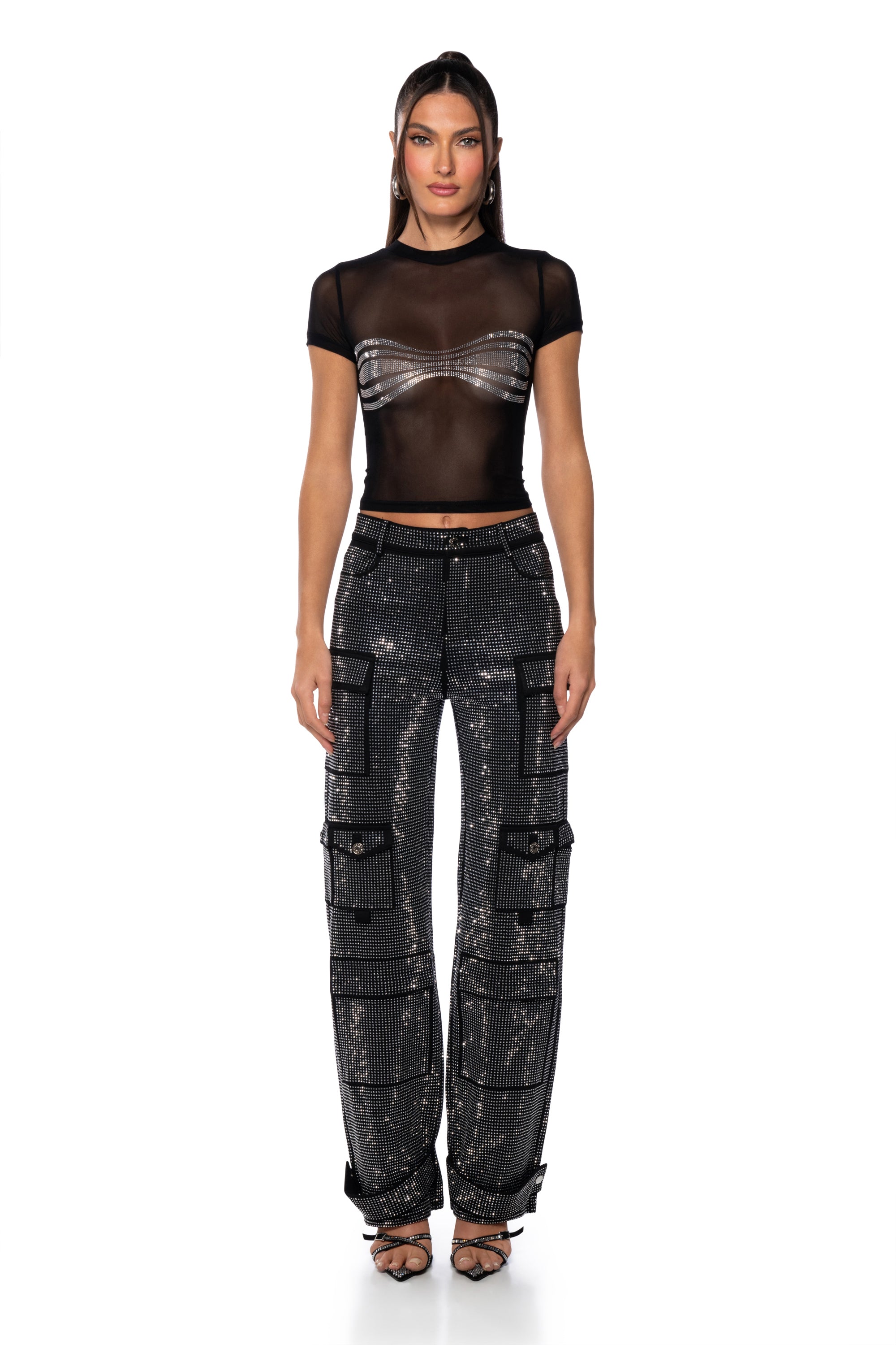 Extra View Brooklyn Embellished Mesh Crop T Shirt