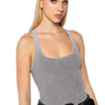 Front View Brooklyn Mineral Wash Scoop Neck Bodysuit In Light Grey