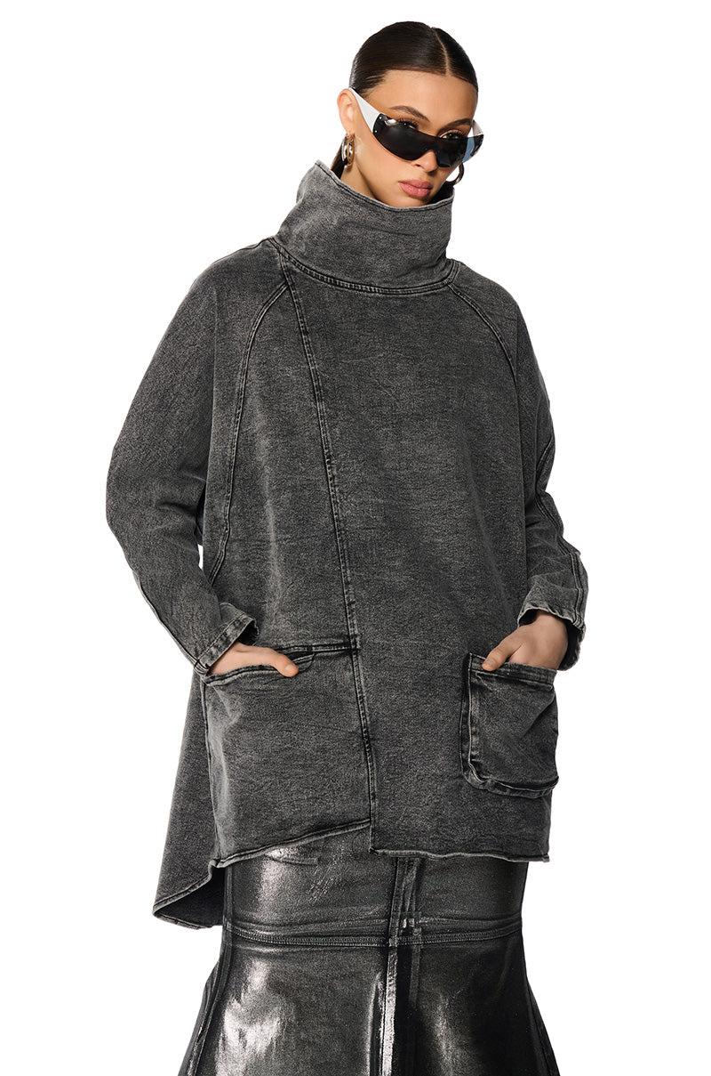 Side View Brooklyn Mock Neck Denim Shift Dress 1