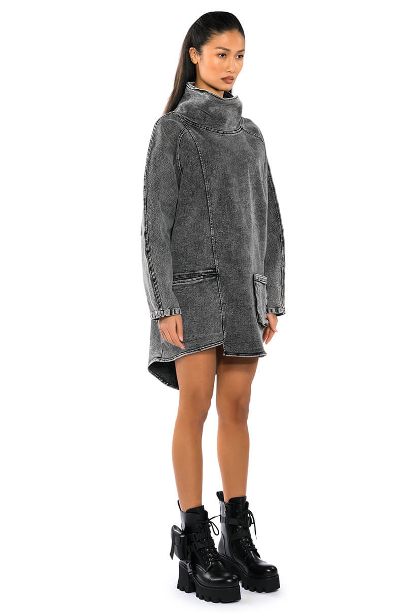 Detail View Brooklyn Mock Neck Denim Shift Dress 12