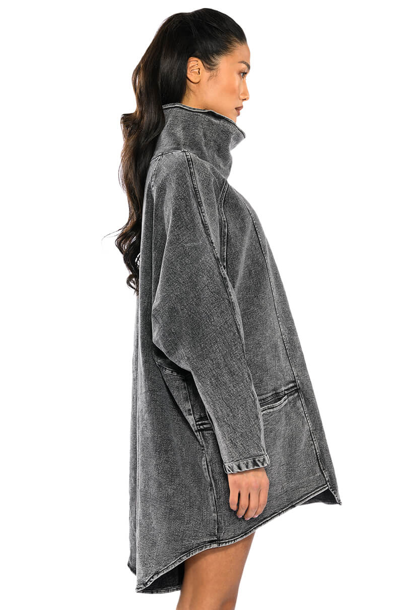 Full View Brooklyn Mock Neck Denim Shift Dress 13