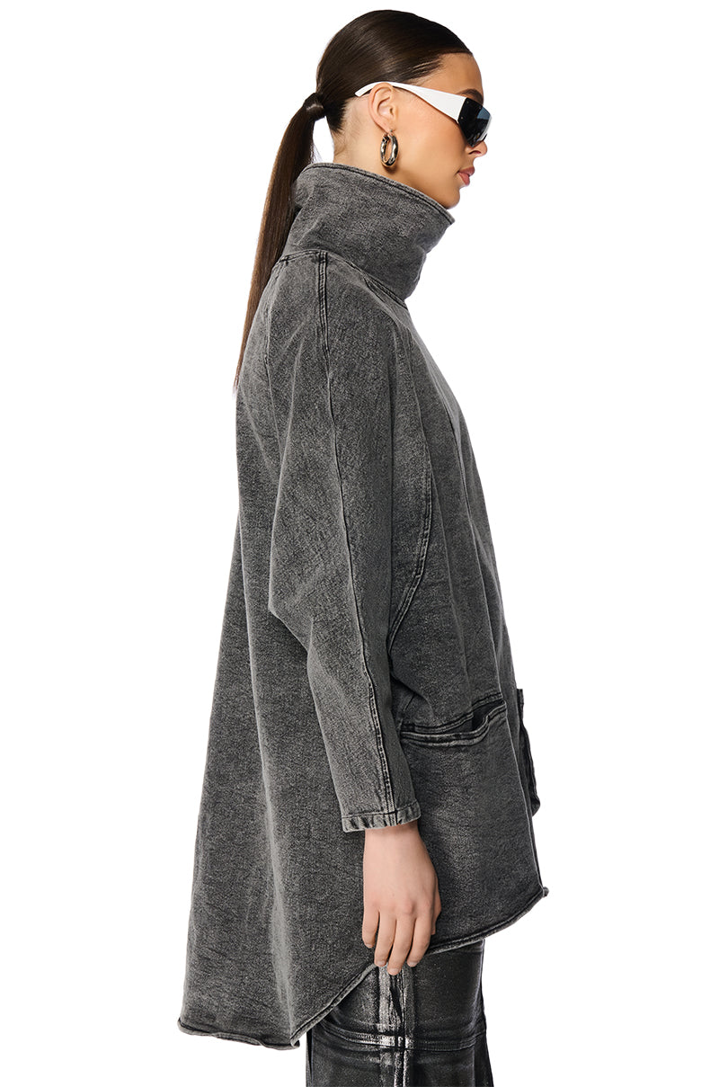 Full View Brooklyn Mock Neck Denim Shift Dress 4