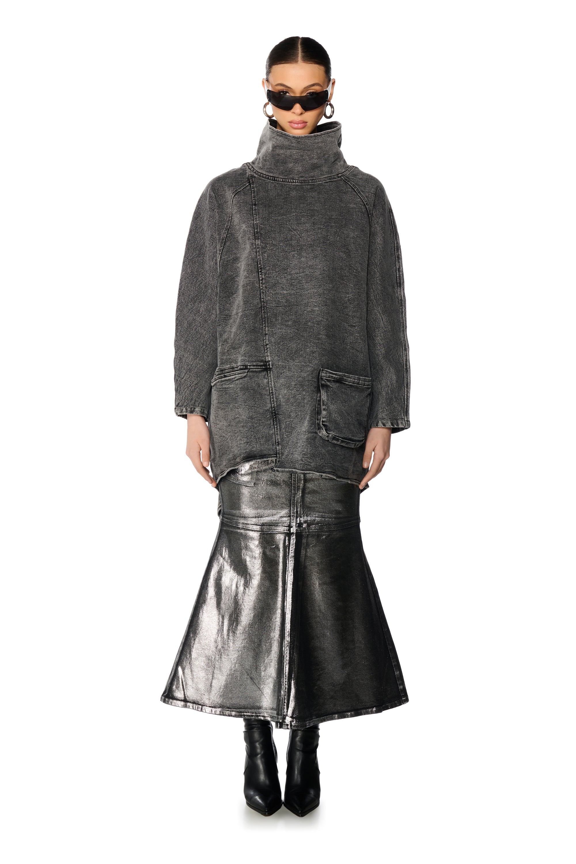 Extra View Brooklyn Mock Neck Denim Shift Dress 7