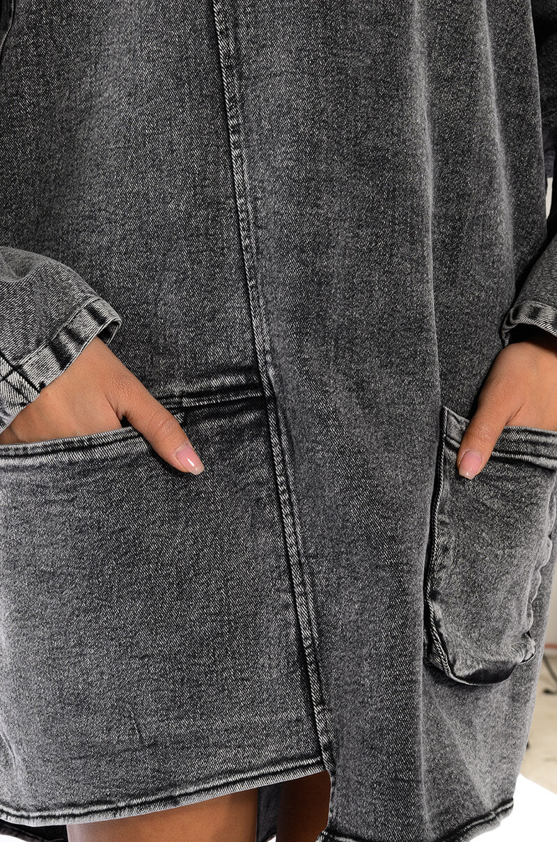 Extra View Brooklyn Mock Neck Denim Shift Dress 16