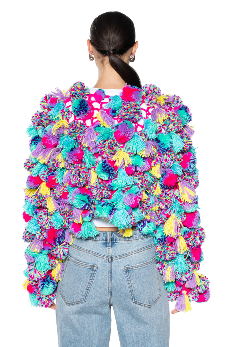Extra View Bubblegum Pop Pom Pom Cardigan