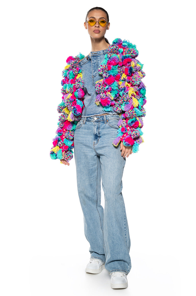 Extra View Bubblegum Pop Pom Pom Cardigan