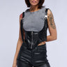 Front View Buckle Up Baby Faux Leather Corset Tank Top