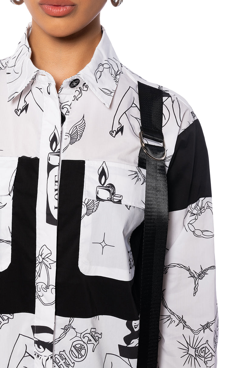 Extra View Buckle Up Graphic Cargo Button Down