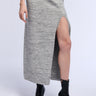 Front View Buckle Up Side Slit Sweater Knit Midi Skirt