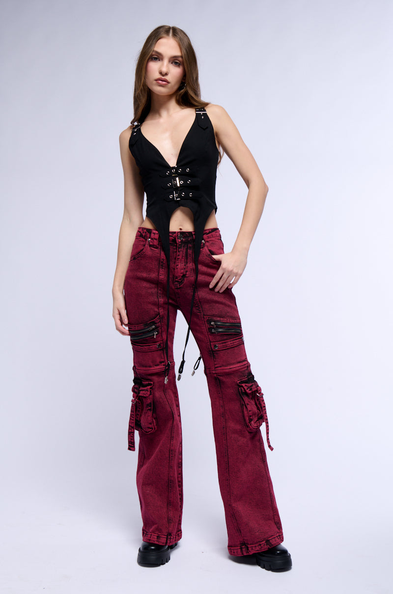 Full View Buckled Up Crop Open Back Vest