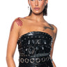 Front View Buckled Up Faux Leather Spiked Corset Top