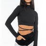 Front View Business In The Front Mock Neck Crop Top