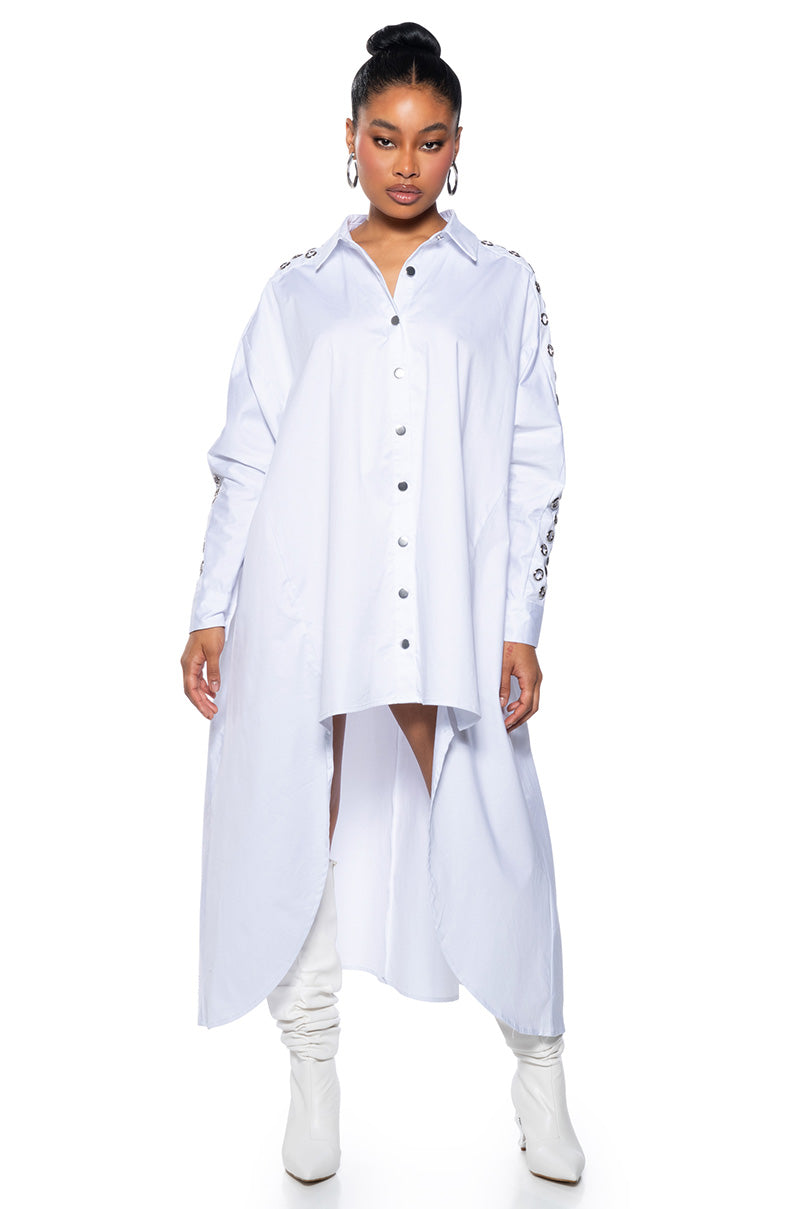 Front View Business In The Front Poplin Shirt Dress