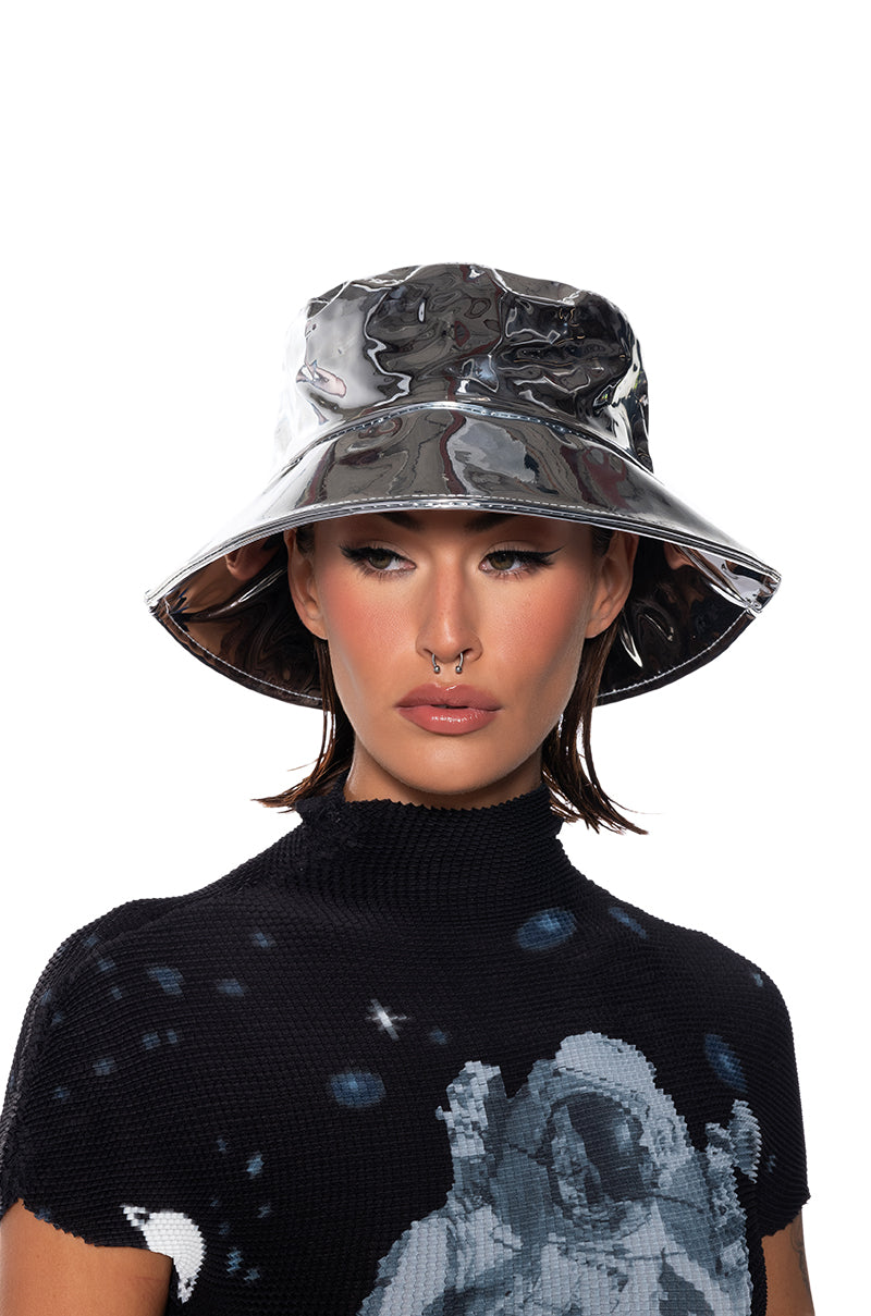 Front View Buss It Silver Oversized Bucket Hat