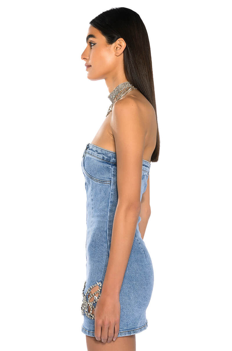 later babes embellished denim mini dress Later Babes Embellished Denim Mini Dress VICI