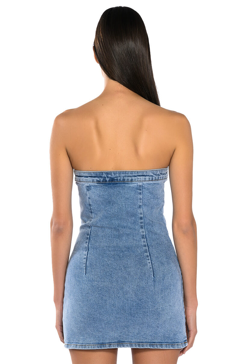 BUTTERFLY KISS EMBELLISHED DENIM MINI TUBE DRESS AKIRA BUTTERFLY KISS EMBELLISHED DENIM MINI TUBE DRESS AKIRA