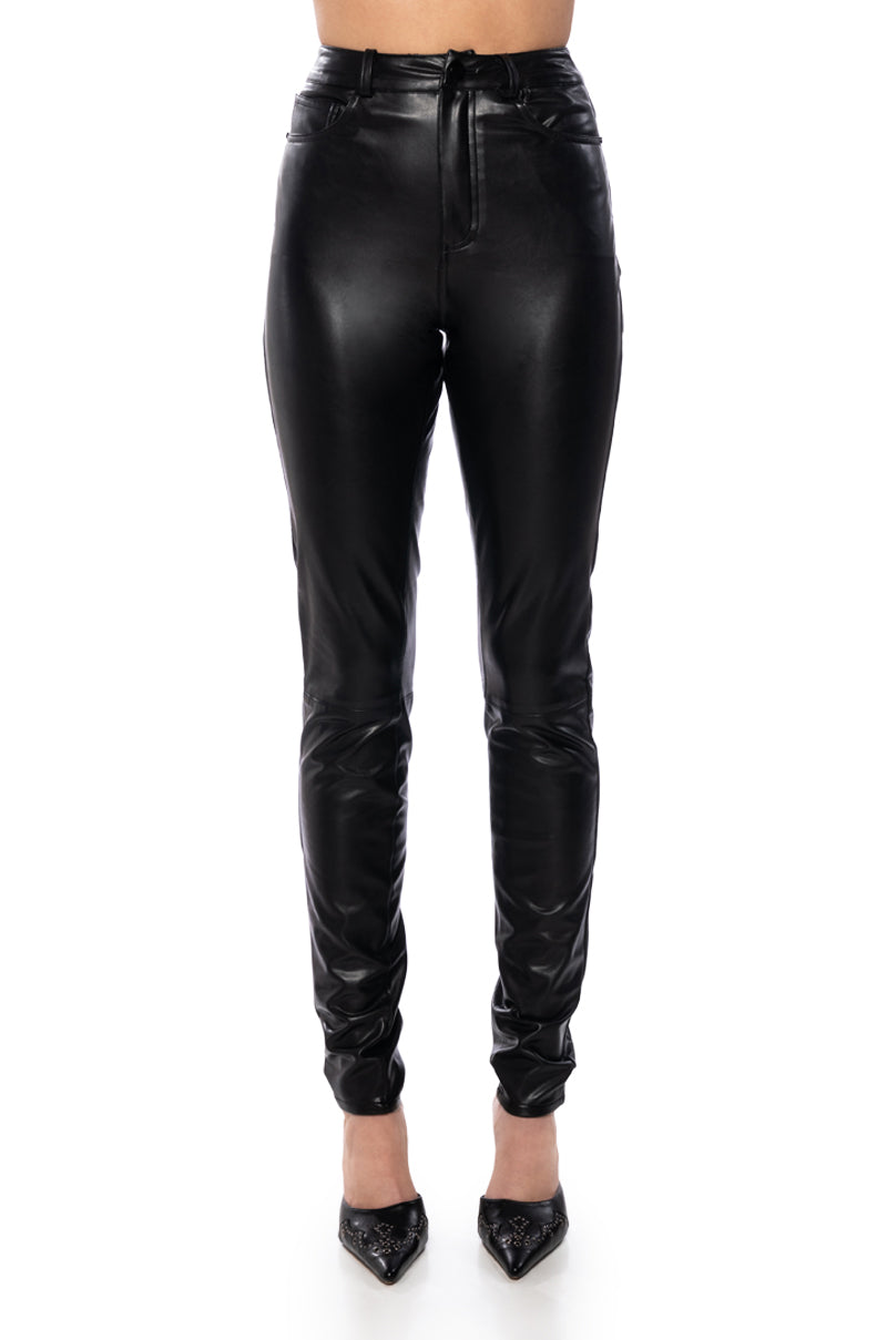 Back View Buttery Faux Leather Pants With 4 Way Stretch In Black
