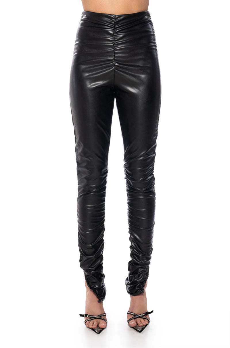 Back View Buttery Ruched Faux Leather Leggings
