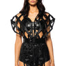 Front View Caged Pu Moto Vest With Front Drape