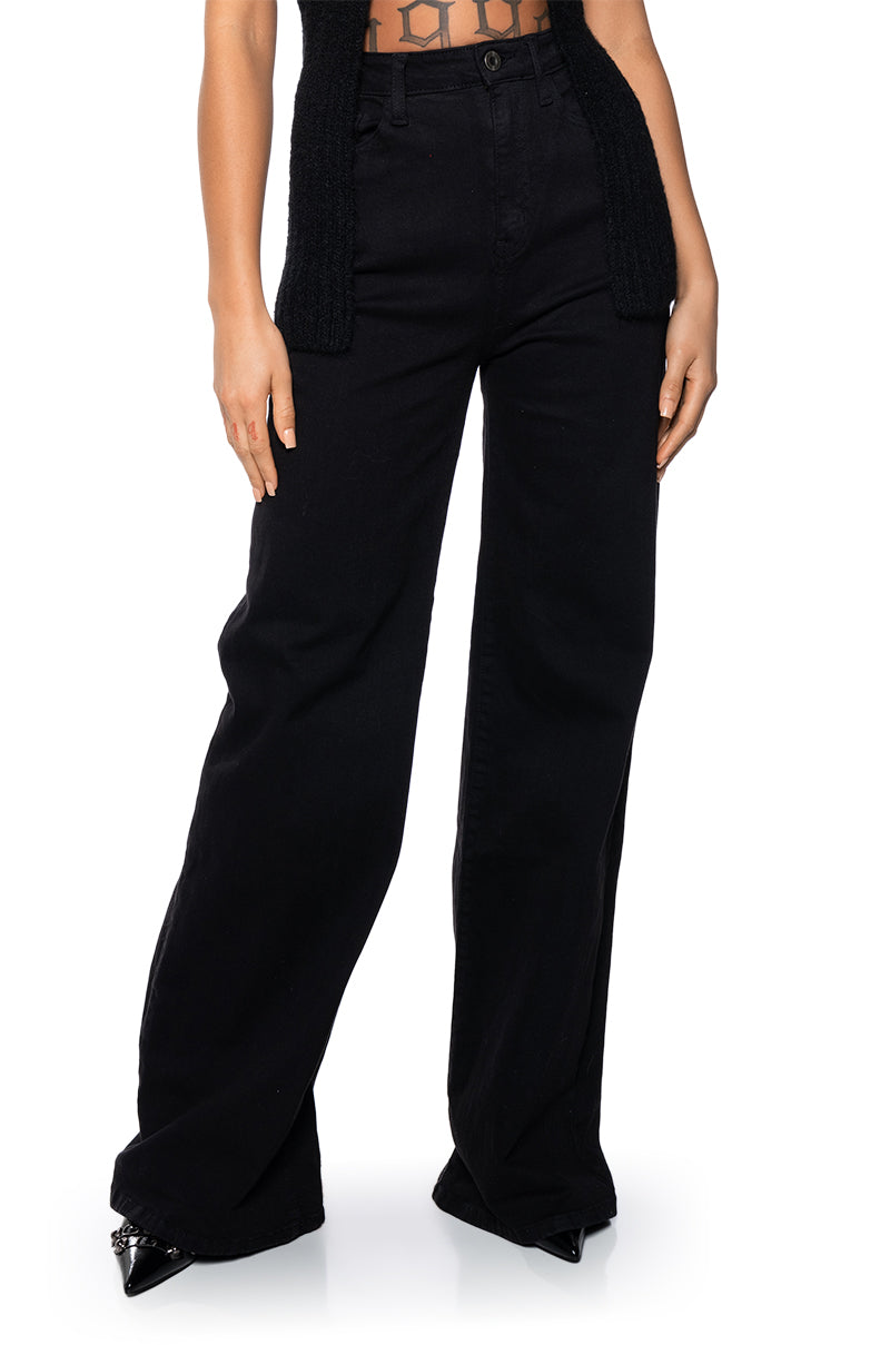 Front View Cali Dream Wide Leg Black Jeans