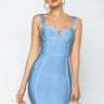 Front View California Girls Bandage Knit Bustier Tank Dress in Light Blue