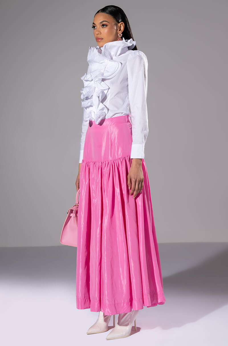 Side View Calista Statement Ruffle Collar Button Down Blouse