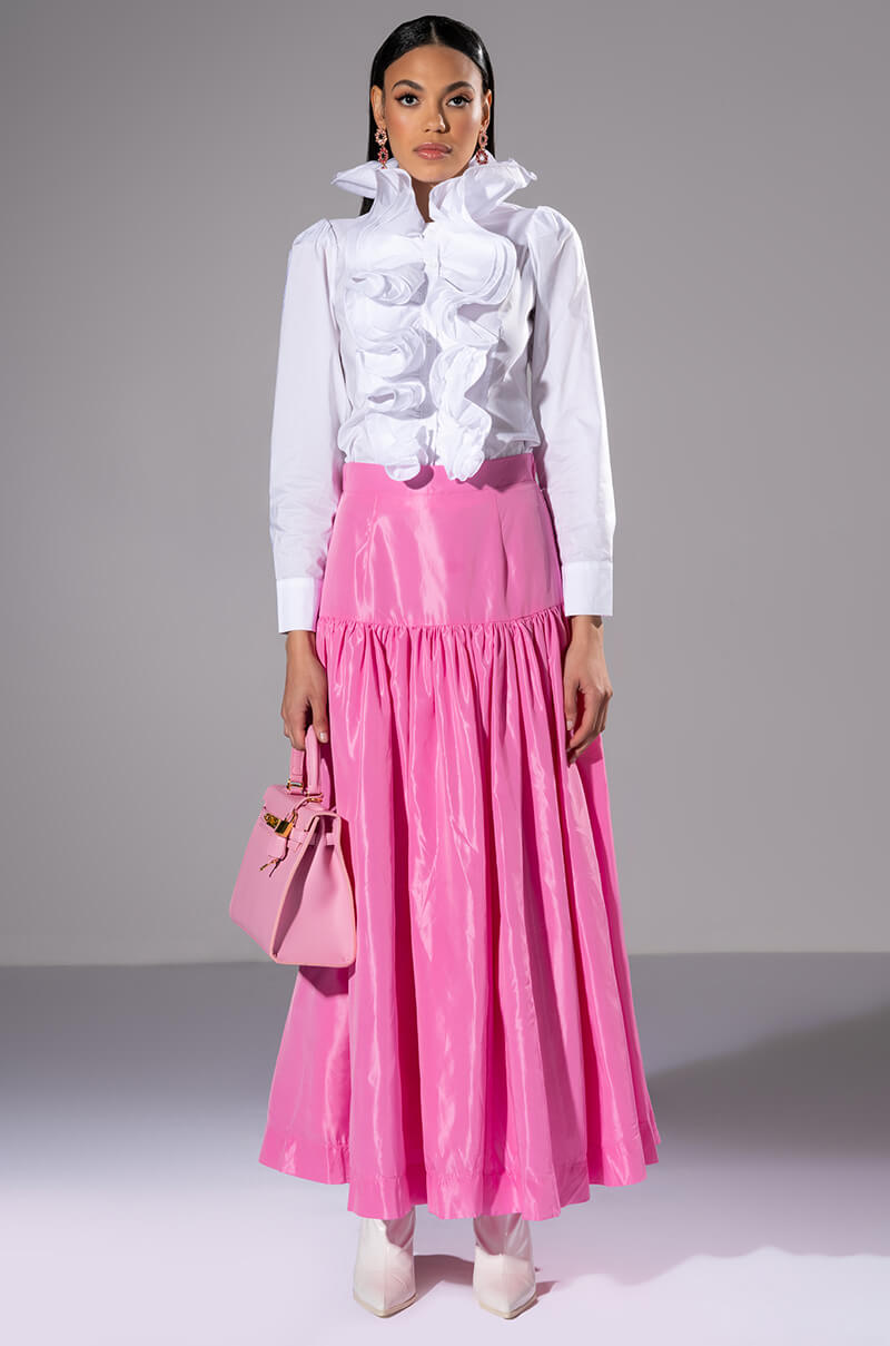 Back View Calista Statement Ruffle Collar Button Down Blouse 19