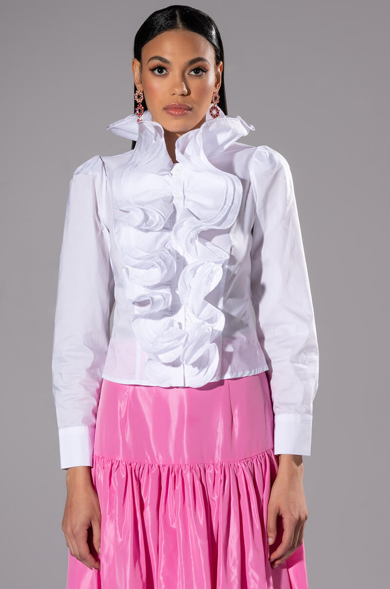 Detail View Calista Statement Ruffle Collar Button Down Blouse 20