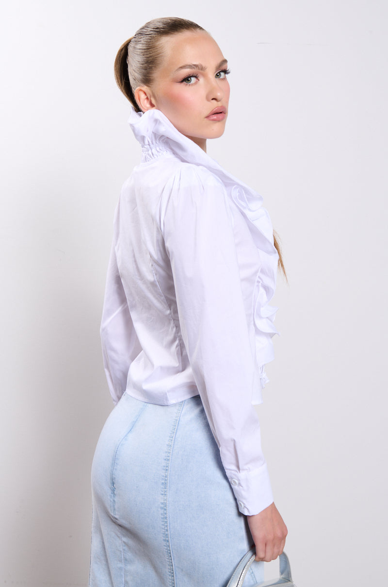Detail View Calista Statement Ruffle Collar Button Down Blouse 3