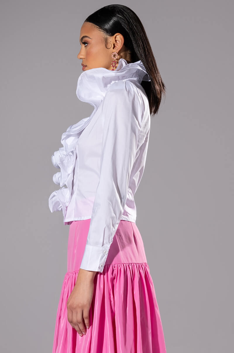 Full View Calista Statement Ruffle Collar Button Down Blouse