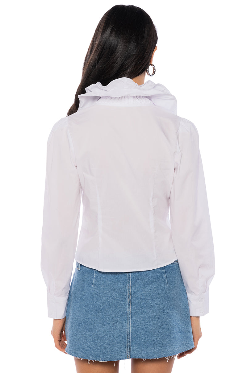 Full View Calista Statement Ruffle Collar Button Down Blouse