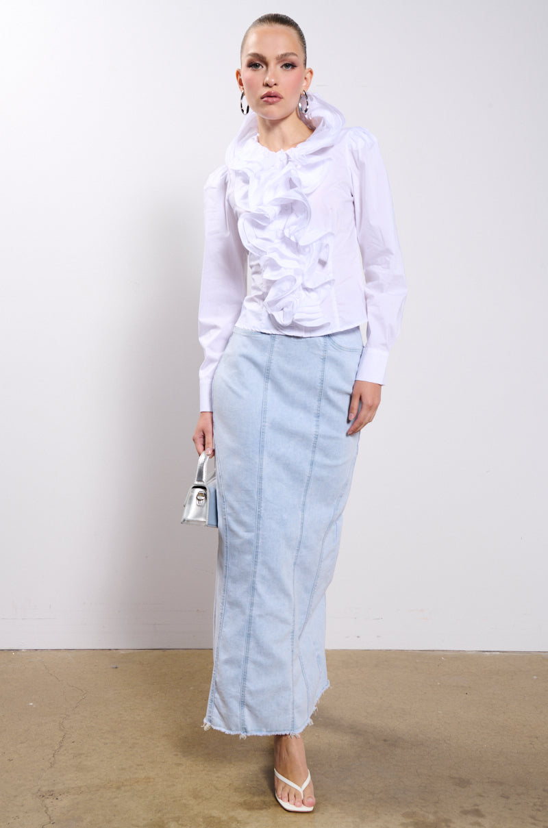 Extra View Calista Statement Ruffle Collar Button Down Blouse