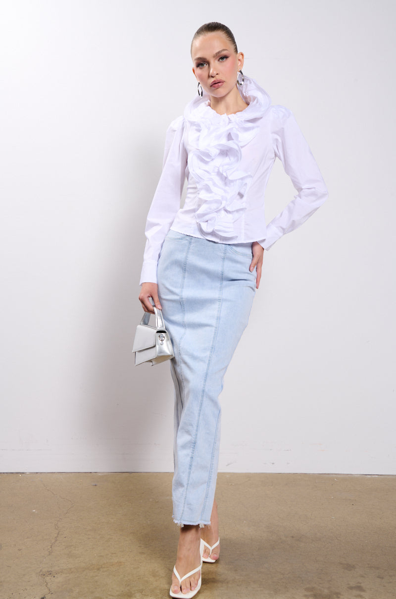 Extra View Calista Statement Ruffle Collar Button Down Blouse