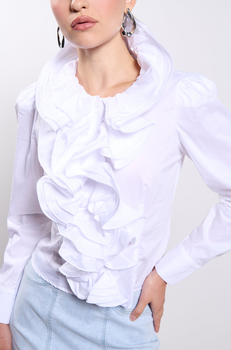Extra View Calista Statement Ruffle Collar Button Down Blouse
