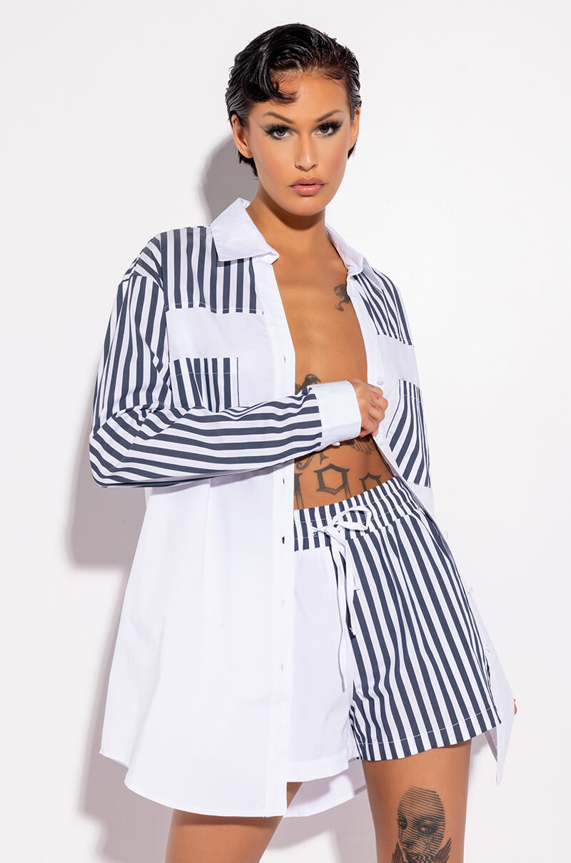 Side View Call Back Later Colorblock Poplin Button Down