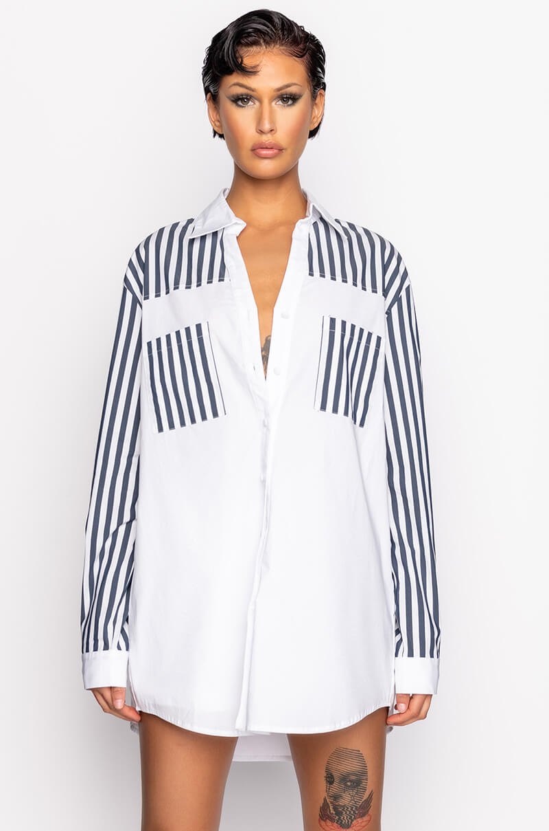 Detail View Call Back Later Colorblock Poplin Button Down