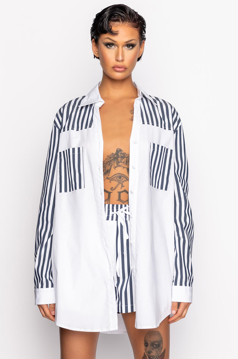 Full View Call Back Later Colorblock Poplin Button Down