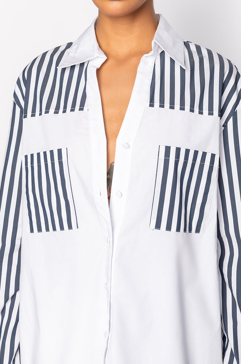 Extra View Call Back Later Colorblock Poplin Button Down