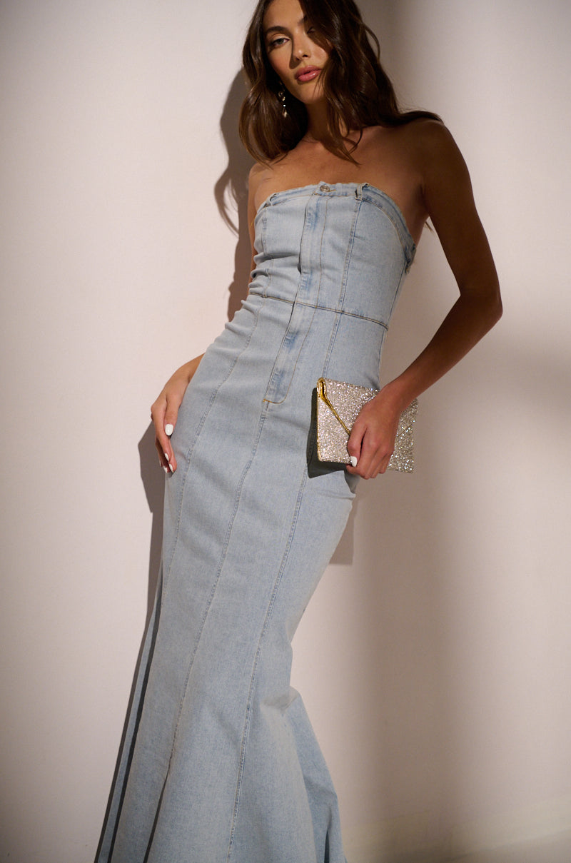 CALL ME BRITNEY DENIM MAXI DRESS – AKIRA