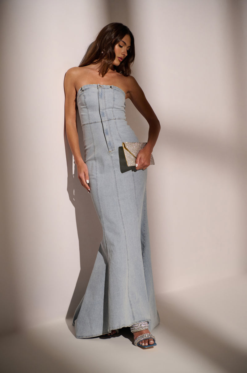 CALL ME BRITNEY DENIM MAXI DRESS – AKIRA