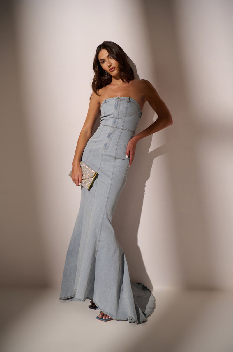 CALL ME BRITNEY DENIM MAXI DRESS – AKIRA