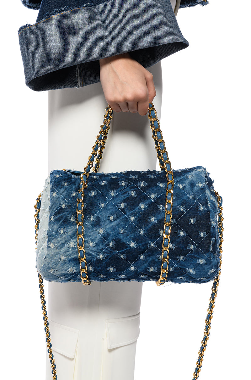 Front View Call Me Paris Denim Mini Duffle 0