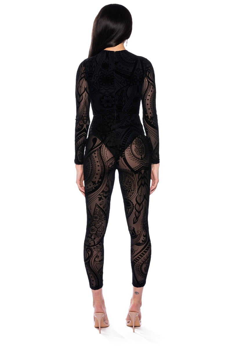 Detail View Call Me Sheer Paisley Cutout Jumpsuit