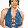 Front View Calypso Denim Halter Neck Top