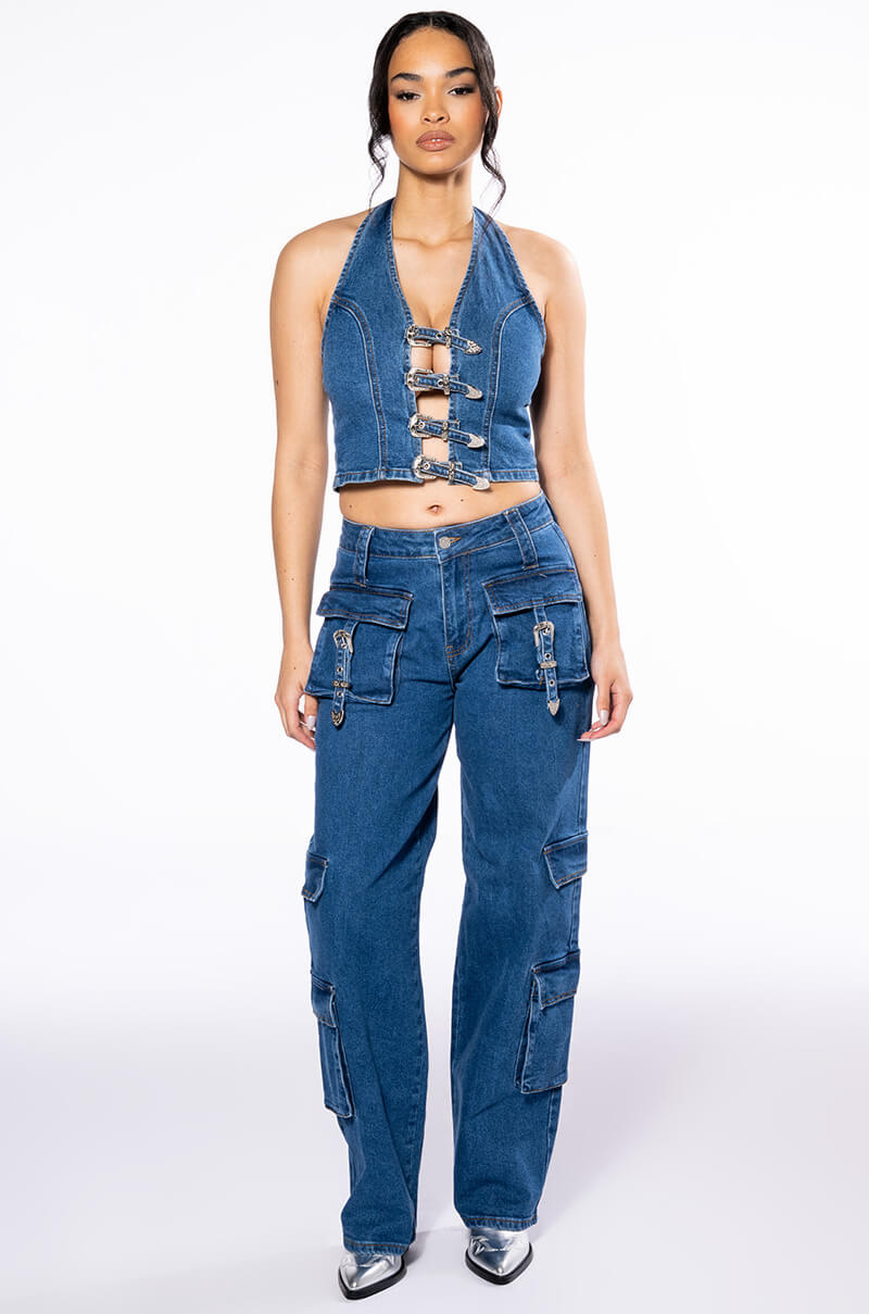 Extra View Calypso Denim Halter Neck Top