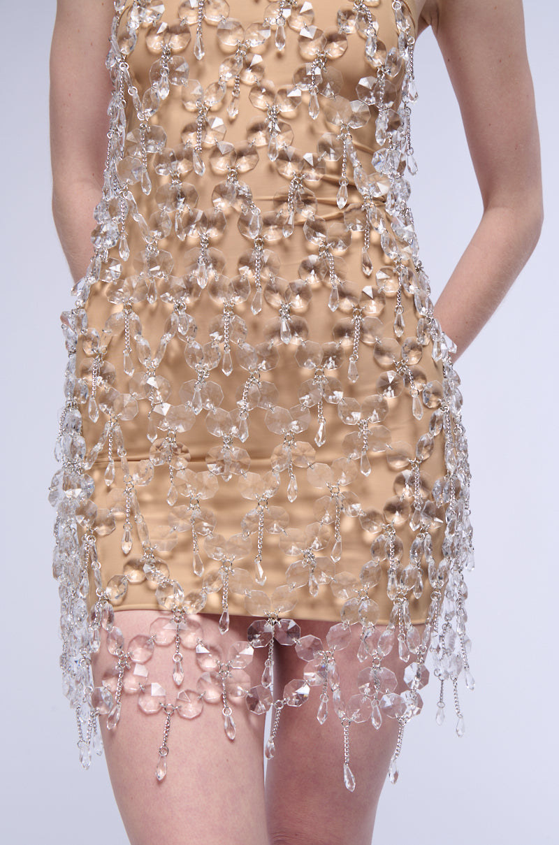 Extra View Came Thru Drippin Crystal Chain Mini Dress